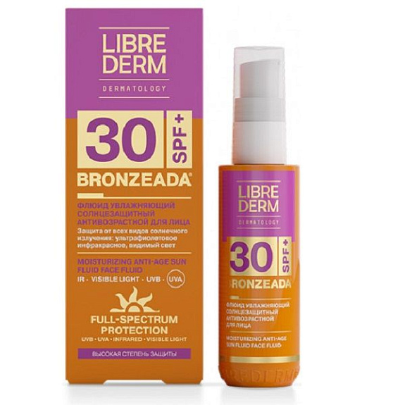 Увлажняющий солнцезащитный флюид для лица Librederm Bronzeada Full Spectrum Anti-Age SPF30, 50 мл