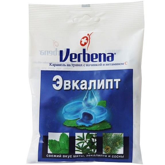 Карамель на травах с начинкой и витамином С Verbena со вкусом эвкалипта, 60 г