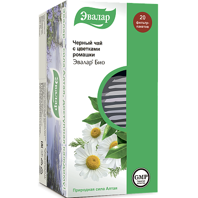 Черный чай с цветками ромашки Эвалар Био 1,5 г, 20 шт