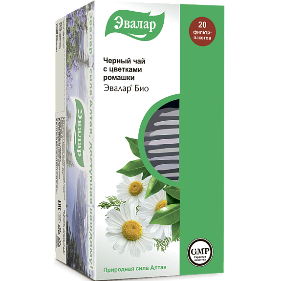 Черный чай с цветками ромашки Эвалар Био 1,5 г, 20 шт