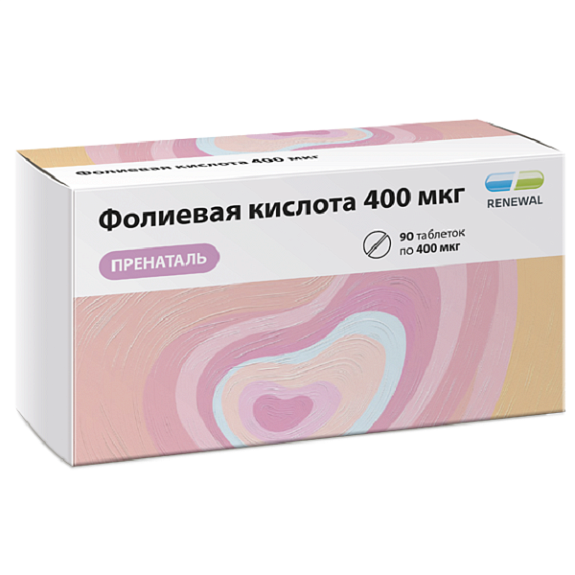 Фолиевая кислота Пренаталь 400 мкг Renewal, 90 таблеток