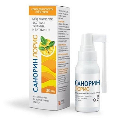 Спрей для полости рта и горла Санорин Лорис для успокоения раздраженного горла, 30 мл