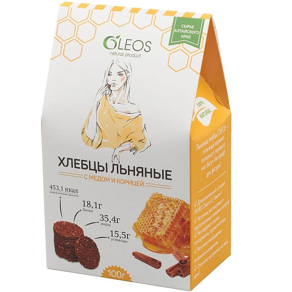 Хлебцы льняные с медом и корицей Oleos, 100 г