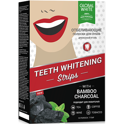 Отбеливающие полоски для зубов с древесным углем Global White, 7 пар