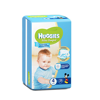 Подгузники для мальчиков Ultra Comfort 8-14 кг (размер 4) Huggies, 19 шт
