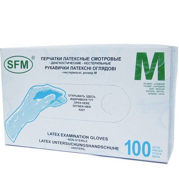 Латексные нестерильные смотровые перчатки SFM опудренные тальком размер M, 100 шт