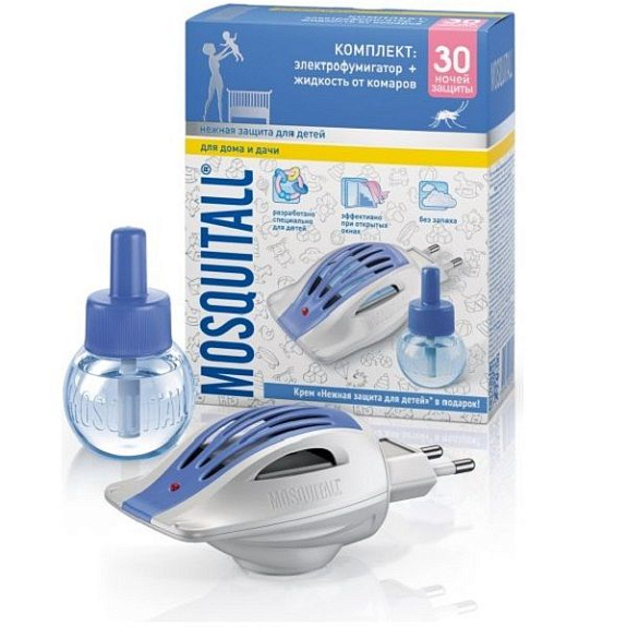 Комплект от комаров Нежная защита для детей электрофумигатор + жидкость 30 мл 30 ночей
