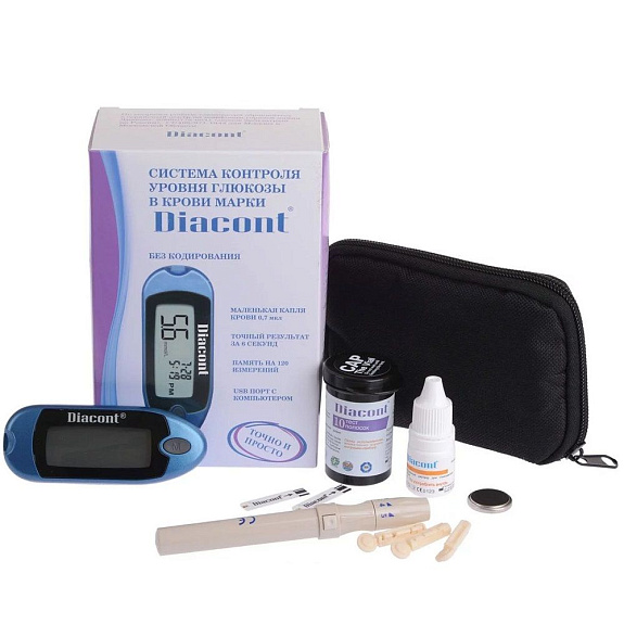 Глюкометр высокоточный определение уровня глюкозы в сыворотке крови, Diacont® с принадлежностями