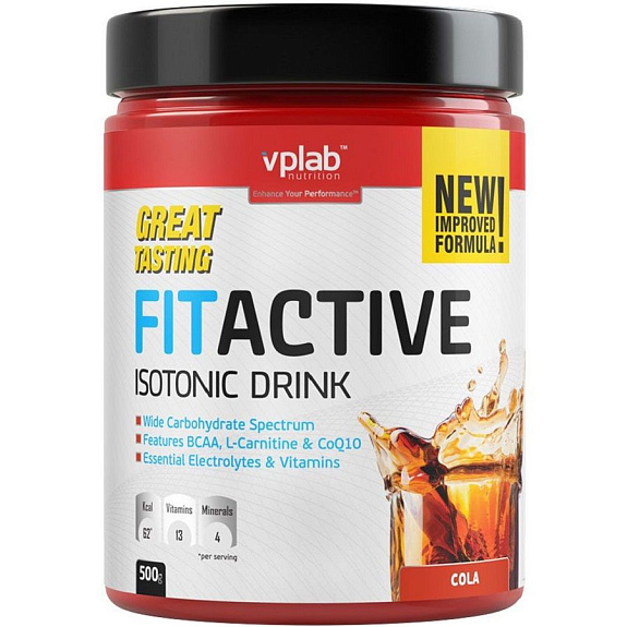 Fitactive Isotonic Drink изотонический напиток с витаминами и минералами со вкусом колы Vplab, 500 г