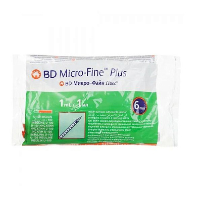 Шприц инсулиновый Micro-fine plus 1 мл U-100 0,25х6 мл, 10 шт
