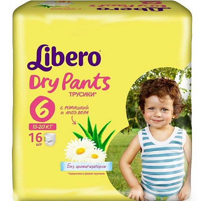 Детские подгузники-трусики Libero Dry Pants размер 6, 13-20 кг 16 шт
