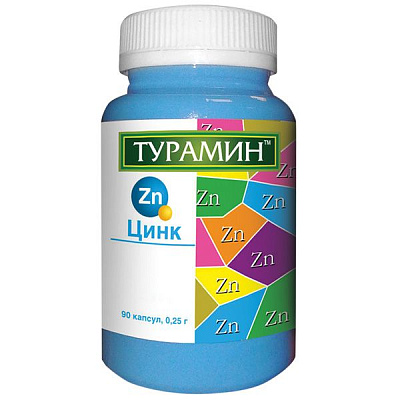 Цинк Нормальный рост кожи, волос и ногтей Турамин, 0.25 г, 90 капсул