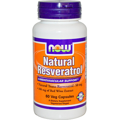 Natural Resveratrol, Ресвератрол, Витамин A, Витамин Е, Now Foods, 200 мг, 60 капсул