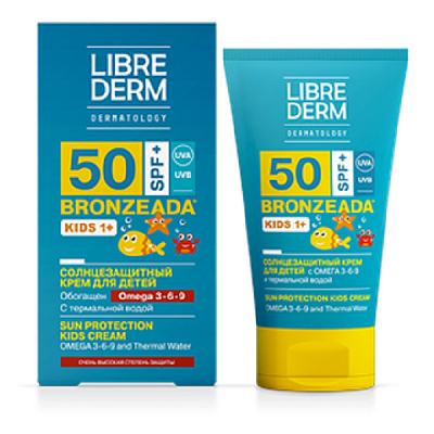 Солнцезащитный крем для детей SPF50+ с омега 3-6-9 и термальной водой Librederm Bronzeada, 150 мл