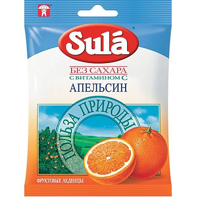 Фруктовые леденцы без сахара Sula со вкусом апельсина, 60 г