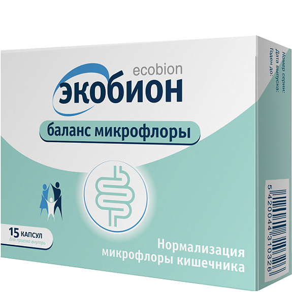 Экобион Баланс микрофлоры для нормализации микрофлоры кишечника 395 мг, 15 шт