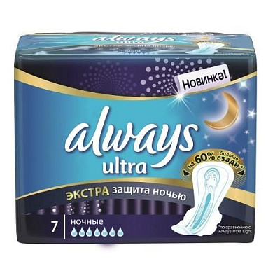 Прокладки гигиенические с крылышками Ultra Night экстра защита Део Always, 7 шт