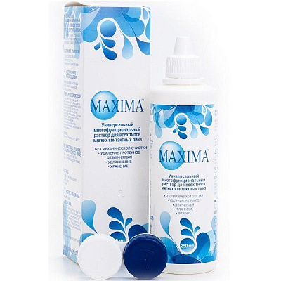 Раствор для ухода за контактными линзами универсальный Maxima, 250 мл + контейнер