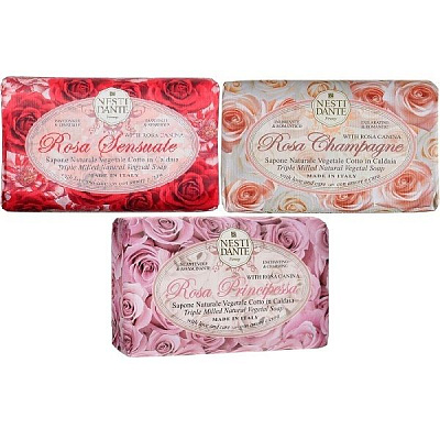 Набор мыла Nesti Dante Роза принцесса + Роза чувственная + Роза шампань, 150 г х 3