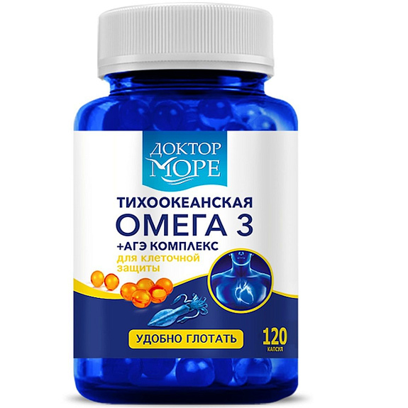 Тихоокеанская Омега-3 + агэ комплекс для клеточной защиты Доктор Море 250 мг, 120 капсул