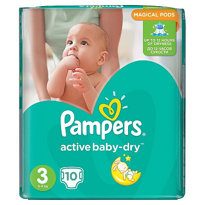 Подгузники для детей Active Baby-Dry Pampers 5-9 кг, 10 шт