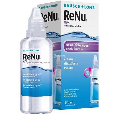 Раствор для ухода за контактными линзами для чувствительных глаз Renu MPS, 120 мл