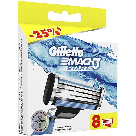 Сменные кассеты для безопасных бритв Gillette Mach3 Start, 8 шт