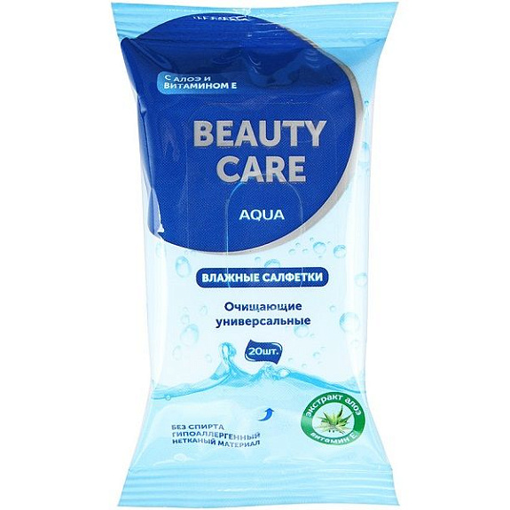 Влажные очищающие универсальные салфетки BC Beauty care с алоэ и витамином Е, 20 шт