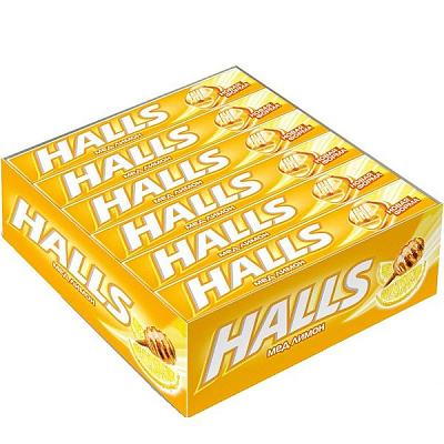 Карамель леденцовая Halls со вкусом меда и лимона, 12 упаковок по 25 г
