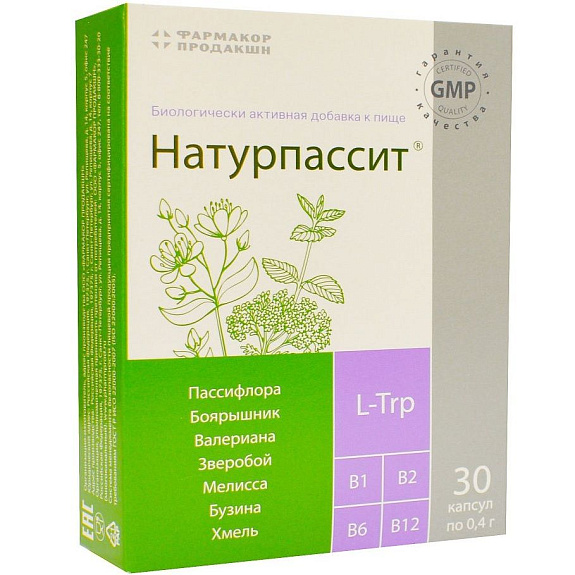Натурпассит для защиты организма от стресса и нормализации ночного сна 400 мг, 30 капсул