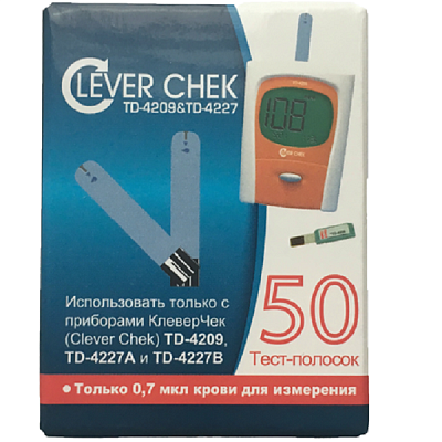 Тест-полоски универсальные для определения уровня глюкозы в крови Clever Chek TD-4209/4227, 50 шт