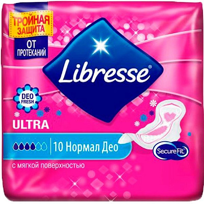 Гигиенические прокладки Libresse Ultra Normal Deo с мягкой поверхностью, 10 шт