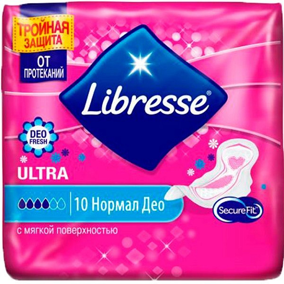 Гигиенические прокладки Libresse Ultra Normal Deo с мягкой поверхностью, 10 шт