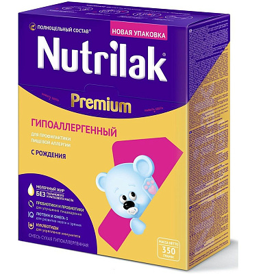 Сухая гипоаллергенная смесь Nutrilak Premium 1 на основе частично гидролизованных сывороточных белков, 350 г