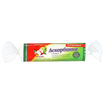 Аскорбинка с сахаром со вкусом яблоки таблетки Vitateka, 25 мг, 10 шт