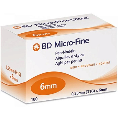 Одноразовые иглы BD Micro-Fine плюс для шприц-ручки 31G 0,25х6 мм, 100 шт