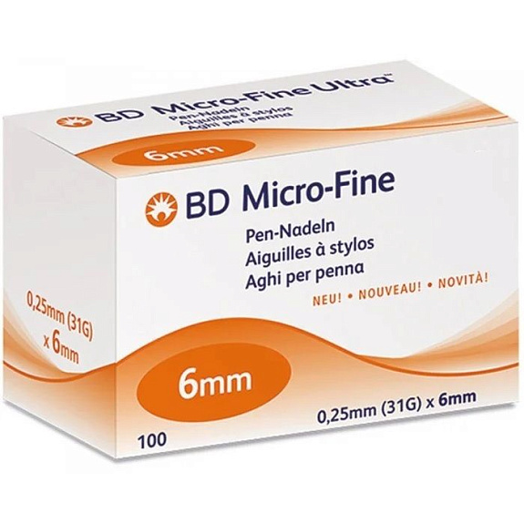 Одноразовые иглы BD Micro-Fine плюс для шприц-ручки 31G 0,25х6 мм, 100 шт