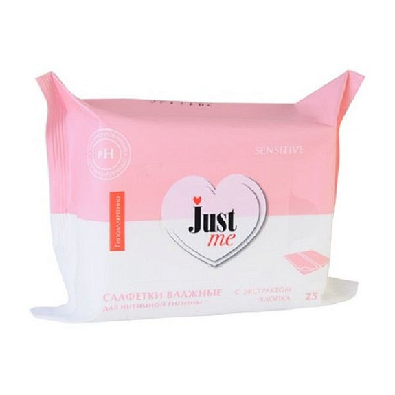 Влажные салфетки для интимной гигиены Just Me с экстрактом хлопка, 25 шт