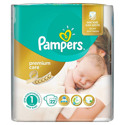 Подгузники для детей Premium Care Newborn Pampers 2-5 кг, 22 шт