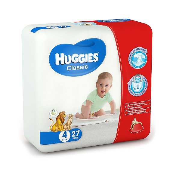 Подгузники Classic 7-18 кг (размер 4) Huggies, 14 шт