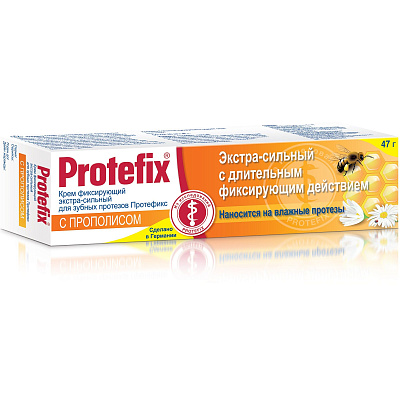 Фиксирующий экстра-сильный крем для зубных протезов Protefix с прополисом, 40 мл