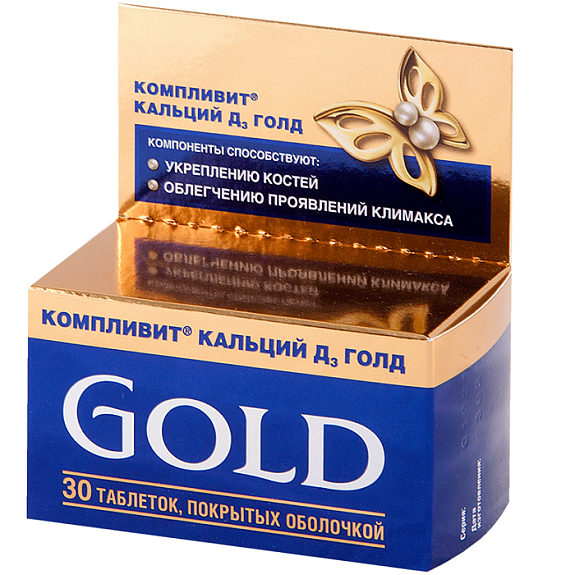 Компливит Кальций D3 Gold для женщин 45+ для облегчения проявлений климакса, 30 шт