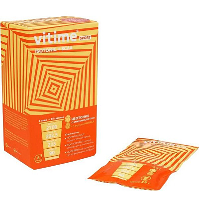 Изотоник с аминокислотами Vitime Isotonic + BCAA со вкусом ананаса 15 г, 8 шт