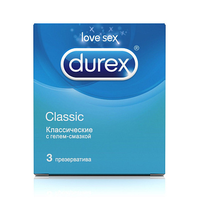 Презервативы classic с гелем-смазкой Durex, 3 шт