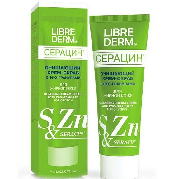 Очищающий крем-скраб с эко-гранулами Librederm Серацин для жирной кожи, 75 мл