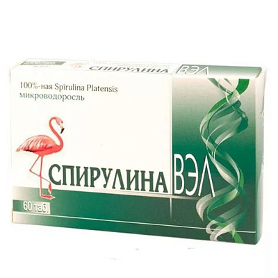 Спирулина Вэл 100%-ная Spirulina Platensis микроводоросль для укрепления иммунитета, 60 шт