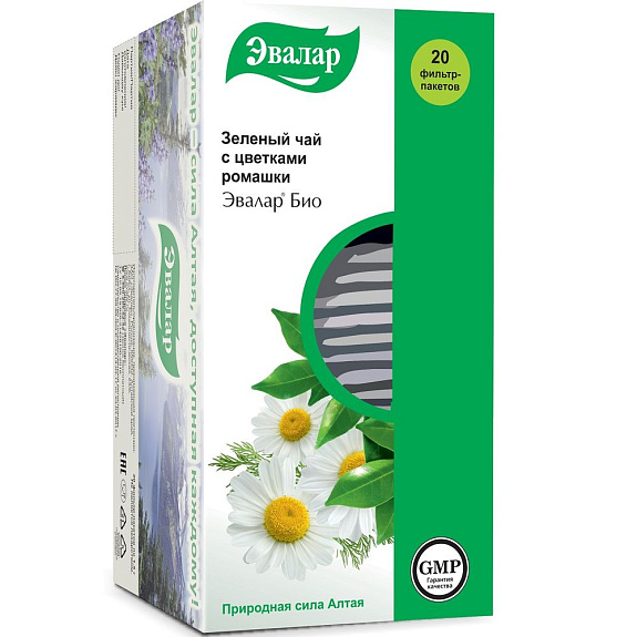 Зеленый чай с цветками ромашки Эвалар Био 1,5 г, 20 шт