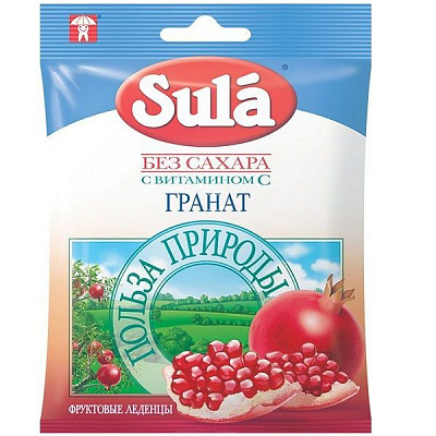 Фруктовые леденцы без сахара Sula со вкусом граната, 60 г