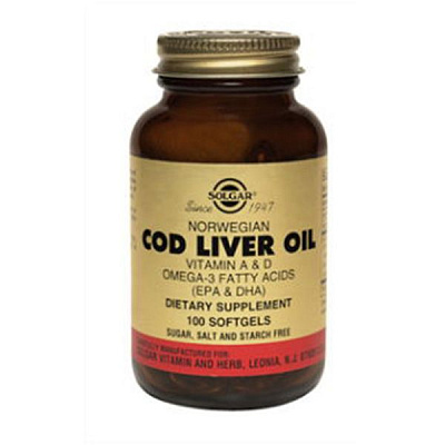Солгар  Жир из печени трески  Укрепление иммунитета и защита зрения Solgar, 100 капсул