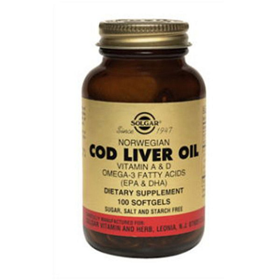 Солгар  Жир из печени трески  Укрепление иммунитета и защита зрения Solgar, 100 капсул